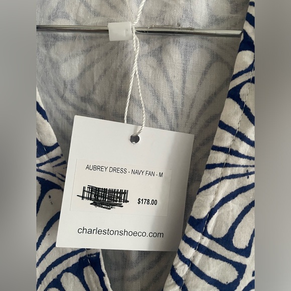 NWT-Charleston Shoe Company Aubrey Maxi Dress Blue and White Ruffle Sleeves Sz M - Picture 6 of 14